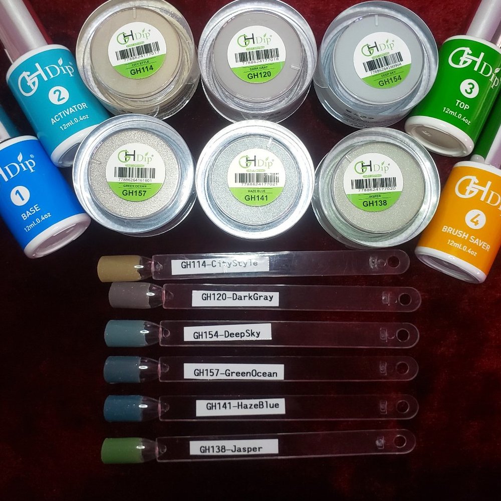 GHDIP Acrylic Dip Powder System - Quick Dry 6 Color Set - Teals & Greens